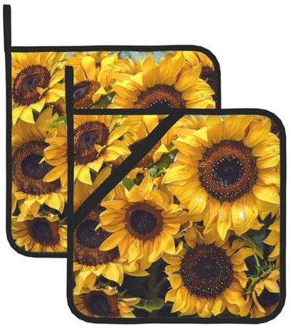 Set di 2 presine resistenti al calore, presine da forno con stampa girasole per cucina e cottura all'aperto