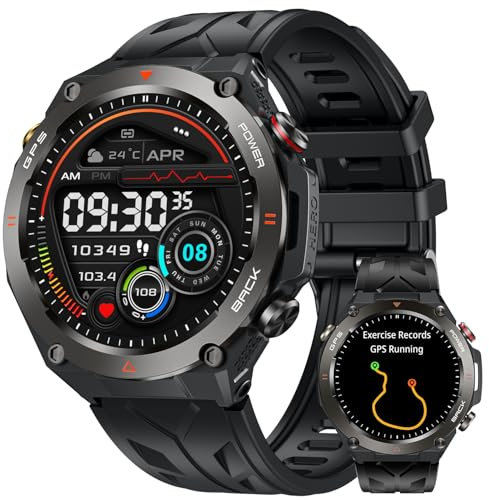 Orologio Smartwatch Uomo con GPS Sport: 1,45 Rotondo Orolog Intelligente con Chiamate Bluetooth Risposta Fitness Tracker 1ATM Impermeabile Monitoraggio Sonno 650mAH Batteria Compatibile iOS Android