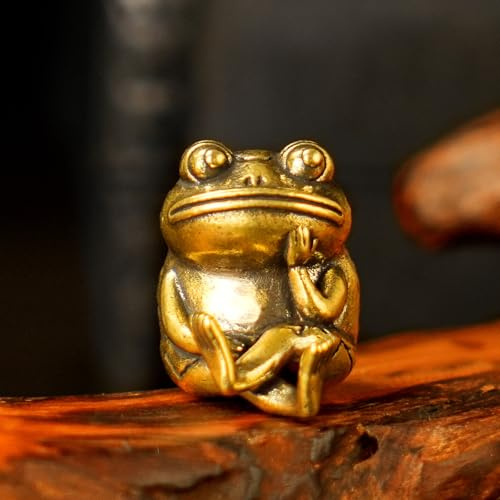 CHOVY Retro Brass Frog Statue - Solid Heavy-Duty Handcrafted Figurine in Cross-Legged Thinking Pose, Vintage Home & Office Decor, Unique Collectible Art Gift for Book Lovers, Meditation & Zen Decor