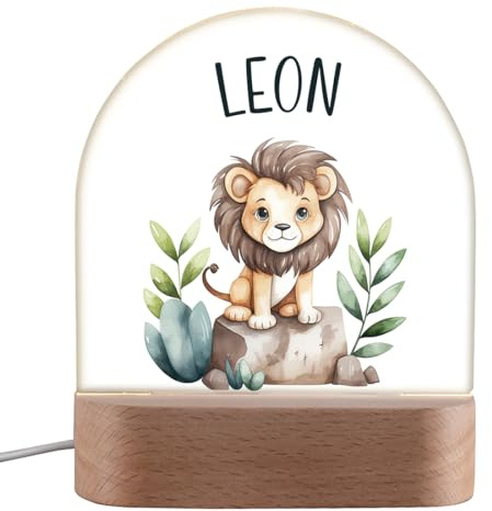 polar-effekt LED-Nachtlicht für Jungs mit Löwenmotiv personalisiert - Dimmbare Tischleuchte mit 3 Stufen - Niedliche Geschenk-Idee für Kinder - mit USB-Anschluss