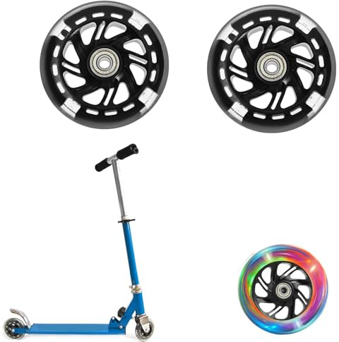 2 Stück,LED Scooter Räder, Leuchtende Scooter Rollen,100mm Durchmesser, Schwarz, ABEC-9 Kugellager, geeignet für allerlei Scoote