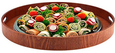 19,7 Pouces Grand Plateau de Service Rond avec poignées, 50 cm Circle en Bois Plateau de Service pour Restauration à Domicile Table Basse ottomane pour Servir Le thé, Le café ou