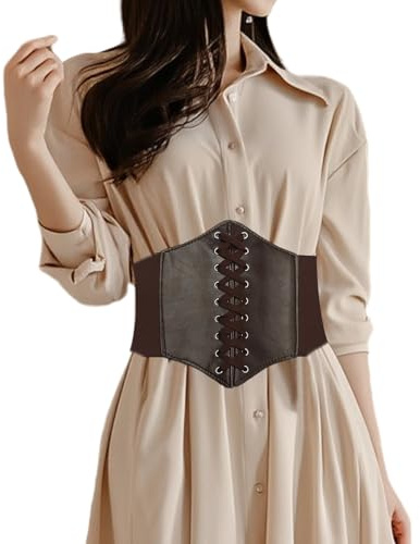 Lyramis Corset Pirate Femme,Ceinture Corset Femme Pirate Bustier,Noir Taille Serre Medieval Steampunk Cuir Bustiers (FR/ES, Alpha/lettres, Taille unique, Taille normale, Taille normale, Café)