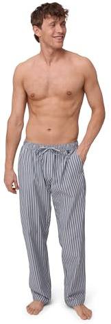 DANISH ENDURANCE Pyjama Bottoms Mens, 100% Organic Cotton Lounge Pants Mens, Relaxed Fit with Pockets Navy Stripe L