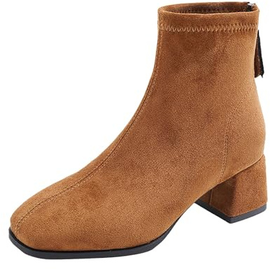 Generisch Plateau Mujer Invierno Mujer Punta Cuadrada Puntera Deslizante Cremallera Trasera y Tacón Bloque, Botas Casuales con Media Altura de la pantorrilla Extra Ancho M, amarillo, 35 EU