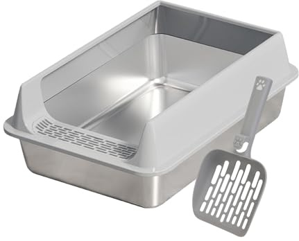 Caja de arena para gatos, caja de arena para gatitos de cara alta con cuchara, accesorios antiadherentes para mascotas para apartamentos grandes, medianos y pequeños, jardín, balcón y terraza