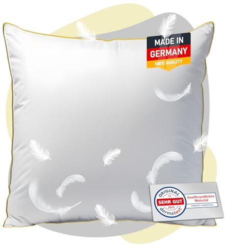 EVAN BROWNS Federkissen 80×80 Made in Germany Kopfkissen | Kissen mit 100 % Federn • Baumwollbezug • DOWNPASS • Waschbar bis 60 °C