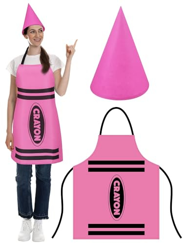 Disfraz de Crayón con Sombrero en Punta,Delantal de Lápices de Colores,Gorro Cónico de Enanos Divertidos,Disfraz Crayón para Adultos,Accesorios Disfraces para Fiestas Temáticas,Carnaval (Rosa)