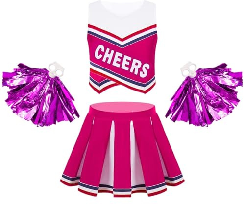 USOHJZ barn Cheerleader uniform kostym ärmlös bokstäver tryck med veckad kjol outfit set cheerleader karneval festkostymer för festkläder (ros A, 6)