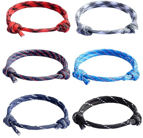 MOTIBACK 6PCS Nautical Bracelet, Adjustable Nylon Rope Surf Bracelet for Men and Women, Braided Handmade Bracelets (Mixed Color)