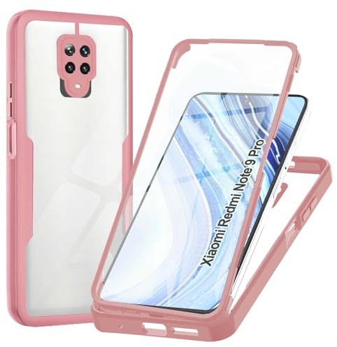 WeiCase Funda para Xiaomi Redmi Note 9 Pro / 9S, Transparente 360° Protección Funda con Protector de Pantalla Integrado Antigolpes Silicona Carcasa para Xiaomi Redmi Note 9 Pro / 9S, Rosa