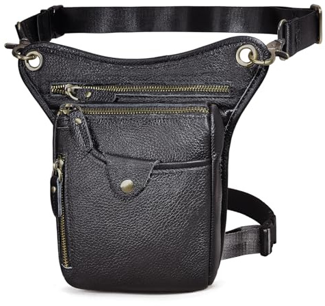 Le'aokuu Herren Echtes Leder Tasche Beinbeutel Beintasche Außenbeintasche Beinbeuteltasche Reisen Hüfttasche Wandern Klettern Oberschenkeltasche für Männer Frauen 211-5