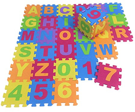Kids Play Mat 36 Pieces Floor Puzzle Interlocking Tiles for Toddler Children Numbers Alphabet Colorful Interlock flooring - 87cm x 87cm