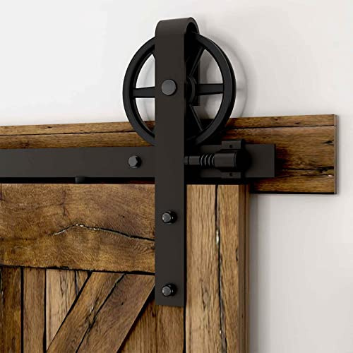 304cm/10FT Schiebetürbeschlag Set Schiebetürsystem Zubehörteil für Schiebetüren Innentüren, Schwarz/Sliding Barn Door Hardware Kit Big Spoke Wheel
