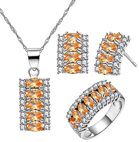Uloveido Erstellt Champagne Yellow Diamond Oval Cut Rechteck Kristall Zirkonia Halskette/Ohrstecker/Cute Ring Weißgold plattiert - einzigartige Modeschmuck Set