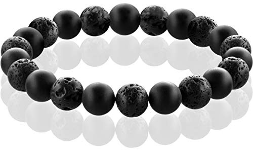 FABACH Chakra Perlenarmbänder mit 8mm Schmuckstein-Perlen, Lavastein und Onyx-Stein (schwarz) - Yoga Armbänder aus Heilsteinen - Energiearmbänder für Damen und Herren