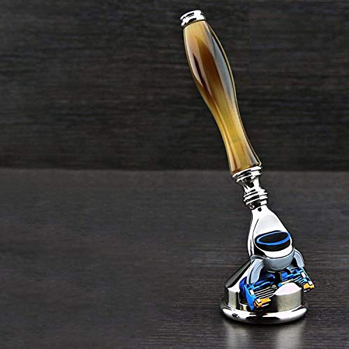 Luxus Horn 5 Edge kompatibel Rasierer & Betäubendes Rasiermesser Halter Duo - Neues Design Unzerbrechlich Harz Griff & Edelstahl-Rasiermesser-Halter/Stand