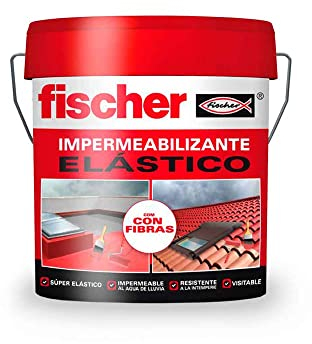 fischer - Pintura Impermeabilizante con Fibras | Resistente al Agua y Exteriores | Protección Elástica y Antideslizante | Ideal para Terrazas y Techos | 4L (Cubo 5kg) | Blanco