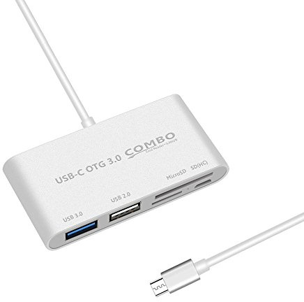 GZCRDZ USB-C OTG Hub con USB-C a USB 3.0 + USB 2.0 + lector de tarjetas TF/SD/MicroSD + puerto de alimentación micro USB - Cable conector adaptador para MacBook Pro/ChromeBook/más dispositivos tipo C