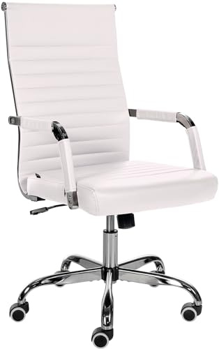 CLP Ergonomischer Bürostuhl Amadora I Höhenverstellbar, 360 Grad Drehstuhl I Kunstleder Oder Stoff Bezug I Langlebig, 120 kg Belastbar | Farbe weiß Material Kunstleder