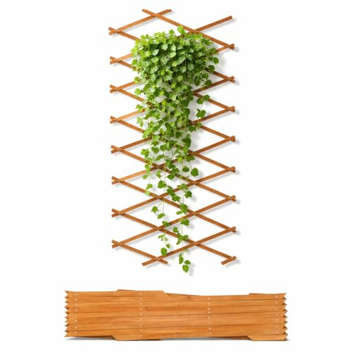 bellissa Rankgitter aus Holz Scherengitter Spalier braun 270x45 cm | flexibel ausziehbare Rankhilfe, Sichtschutz für Balkon & Garten, stabiles Holzgitter zur Wandmontage für Kletterpflanzen