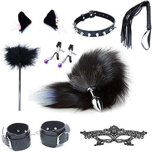 XXIAOHH 8Pcs Adult Sex Toys Set Plüschschwanz Bondage Set BDSM Satz Butt Plug Niet-Kragen Handschellen Halsbänder Für Liebhaber Paare Anfänger Erfahr