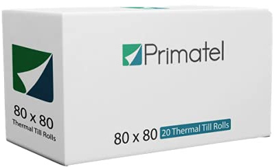 Primatel 80mm x 80 Thermal Paper Till Rolls- Machine Till Rolls, Cash Register Receipt, Printer Rolls (1 Box = 20 Rolls)