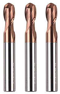 3 Pieces - 2.0 mm Radius Ball Nose End Mill Cutter, 4.0 mm Shank Diameter, Length 50 mm, HRC 55 Tungsten Durable Milling Cutter for Metal Steel Iron TiAIN Coating