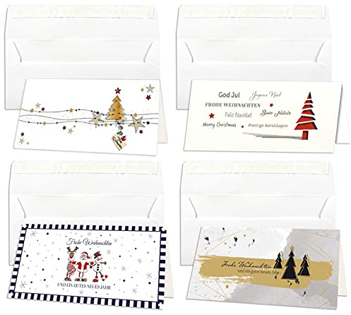 NEUSER PAPIER Weihnachtskarten - 20er Set mit Umschlägen- DIN Lang - Klappkarten für Weihnachtsgrüße - 20 Stück - Frohe Weihnachten