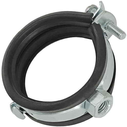 MegaHaustechnik 10 Stück Gelenk-Rohrschellen aus Stahl verzinkt, Spannbereich 75 bis 80mm Rohr-Außendurchmesser 2 1/2 Zoll, mit Schallschutz aus EPDM Gummi, mit M8 Gewinde-Mutter, Schraubrohrschelle