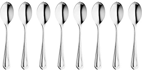 Robert Welch Aston Bright Small Coffee/Espresso Spoon, Set of 8. Stainless Steel. Dishwasher Safe.