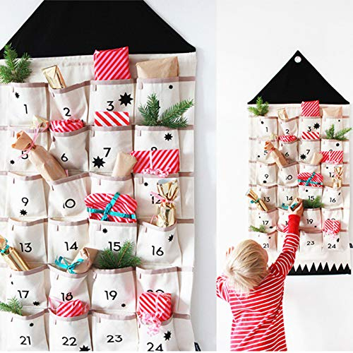 Asalinao Adventskalender zum Befüllen Weihnachtskalender befüllbar 24 Taschen Stoff-Weihnachtskalender zum Aufhängen von Weihnachtsschmuck (A, one Size)