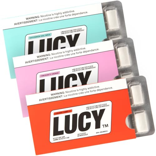 Lucy Gomme à la nicotine 4 mg, 30 unités [paquet d'échantillons], alternative à la nicotine – Haute pureté, à prendre en déplacement, offre 4 mg de nicotine pure | Contient des saveurs de grenade, de