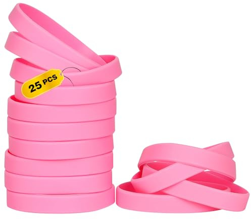 THXIY 25 st silikonarmband armband, tomma gummiarmband elastiska universella armband gummi grossist armband bulk för vuxna män kvinnor rosa