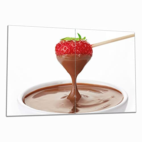 Wallario Herdabdeckplatte/Spritzschutz aus Glas, 2-teilig, 80x52cm mit 8 mm hohen Füßen, für Ceran- und Induktionsherde, Schoko-Fondue mit Erdbeer am Stiel