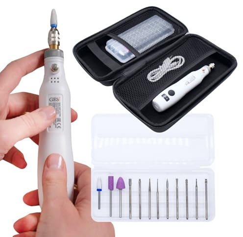 GESS Elektrische Nagelbohrmaschine Kit, Tragbare Elektrische Nagelfeile Set, Maniküre Pediküre Werkzeug mit 12pcs Nagelbohrer