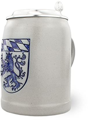 Bavariashop | PREMIUM Bierkrug Oberbayern | Handgefertigter, bayerischer Bierkrug | Bier-Humpen mit Zinndeckel | 0,5 Liter