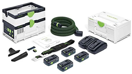 Festool Batteridriven dammsugare mobil CTLC SYS HPC 4,0 I-Plus CLEANTEC (med huvudfilter, filterpåse, sugslang med vinkelrotationsutjämning, stoppningsmunstycke, skrem, sugkopp, energiset)