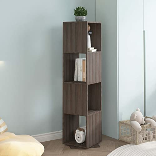 Chenshu Drehregal, Standregal, Drehbares Bücherregal, Drehbares Regal, Bad Regal, Bücherturm Freistehend, Toilettenregal, Grau und Sonoma-Eiche 34,5x34,5x147,5 cm Spanplatte