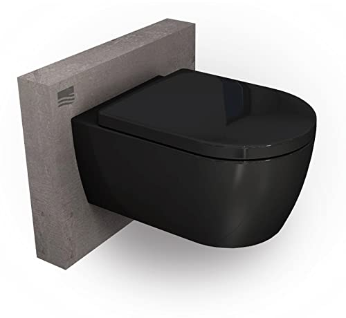 Bernstein Wand Hänge WC NT2039 Schwarz glänzend, Toilette ohne Spülrand, Nano-Beschichtung, Tiefspül-WC, Absenkautomatik (Softclose), WC-Sitz mit Take-Off-Funktion - Standard Deckel mit LED-Nachtlicht