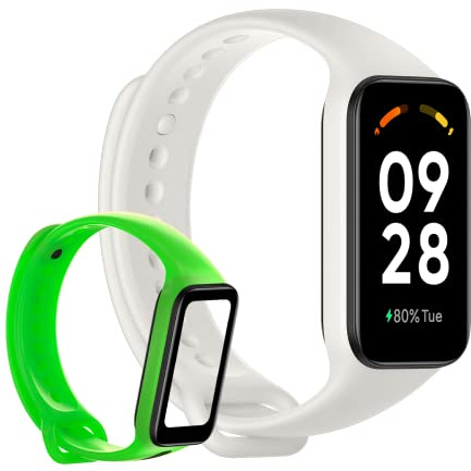 XIAOMI Redmi Smart Band 2 + Correa Verde - Pulsera de Actividad de 1.47, Cuerpo Ligero y Ultrafino de 9.99 mm, 30 Modos Deportivos, SpO2, batería de hasta 14 días, Blanco