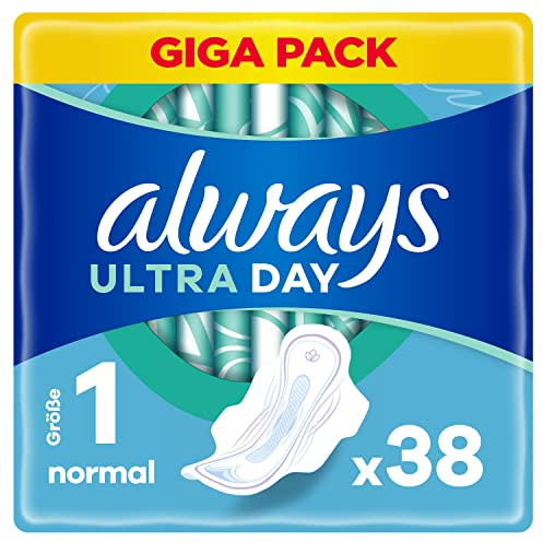 Always Ultra Binden Damen Gr. 1, Normal (38 Damenbinden mit Flügeln) Giga Pack, dünn und super saugfähig, geruchsneutralisierend und Auslaufschutz