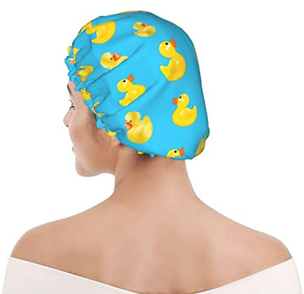 Wiederverwendbare Duschhaube Cartoon Gelbe Enten Duschhauben für Frauen Wasserdichter Badehut Elastisches Haar Badehauben Doppelt wasserdichtBadehaube für alle Haarlängen