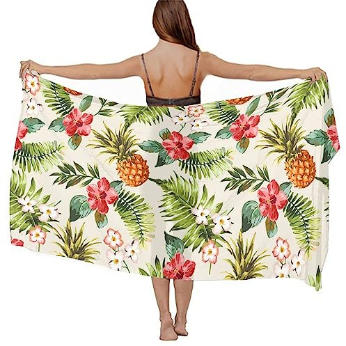 Supdreamc Girls Stylish Romantic Shawl Silky Feel Large Infinity Scarf Bathing Suit for Feast Travel Beach, Compatible with vintage tropical flowers pineapple floral Summer Paisley Beachwear Stole