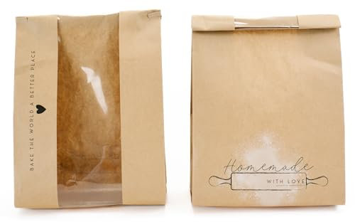 50 pk Paper Bread Bags for Homemade Bread Gift Giving | Kraft Paper Bread Loaf Bags with Window | Sourdough Bread Bags for Gifting | Tin Tie Tab | Cookies | Bakery | Treat Packaging | Home Kitchen