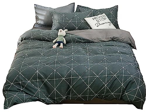 ED-Lumos Funda Nórdica Cama 90cm Microfibra Juego de Ropa de Cama ４ Piezas Funda de edredón 150x200cm Sábana encimera 200x230cm Funda de Almohada 48x74cm Poliéster Gris Geométrico