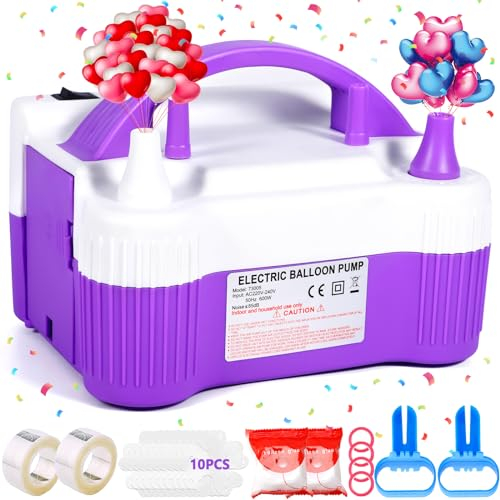 MOYKSRR Pompe à ballon électrique - 600 W - Double buse portable - Modes automatique et semi-automatique - Pour fête, mariage, anniversaire et décoration de festival
