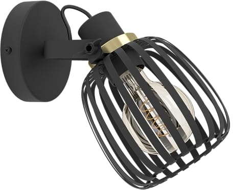 EGLO Girona - Lampada da parete, applique per interni con faretto spot orientabile, per soggiorno e corridoio, attacco E27, in metallo nero e ottone spazzolato