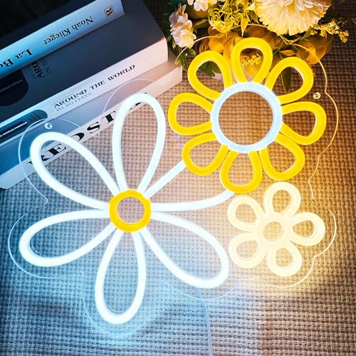 Artlast Daisy Flower Neon Sign, 13.39x13.23 inches, Cool White+Warm White+Yellow, Acrylic, Wall Mount, LED, Boho Flower, Decorative Signage for Home Decor, Gifting, Boho Vintage Decor