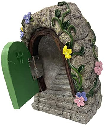 OnIUeZky Miniature Fairy Door Fairy Door Decoration Fairy Garden Accessories Resin Garden Gnome Door with Solar Powered Lights for Micro Landscape